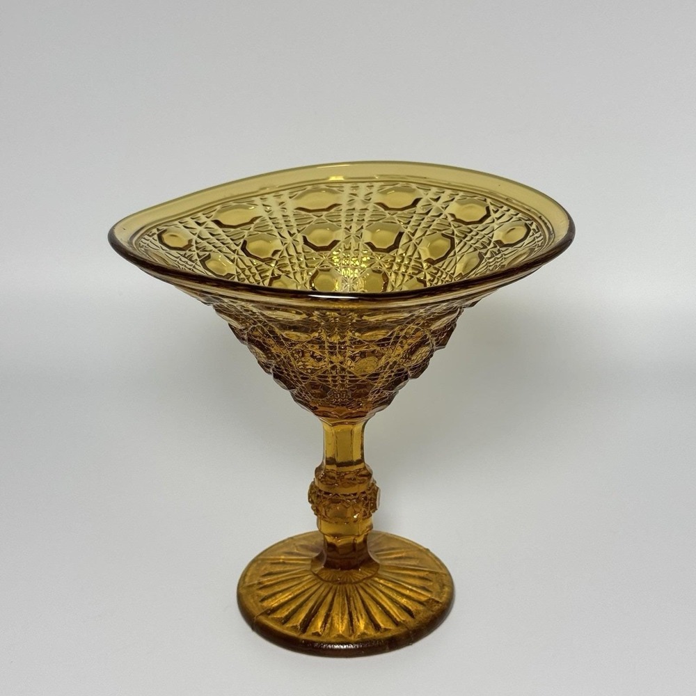Vintage Indiana Glass Windsor Amber Compote Pedestal Bowl Mid Century MCM